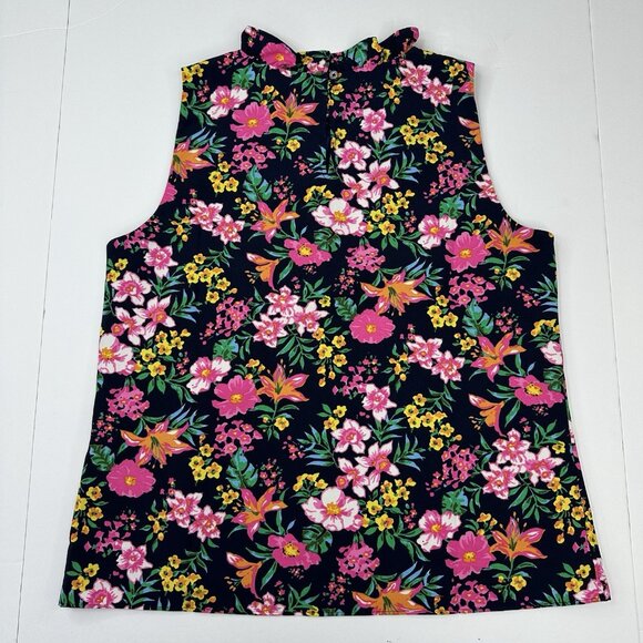J.Crew Factory Women's Black Floral Ruffle Neck Sleeveless Career  Top S/C39 - Picture 6 of 13
